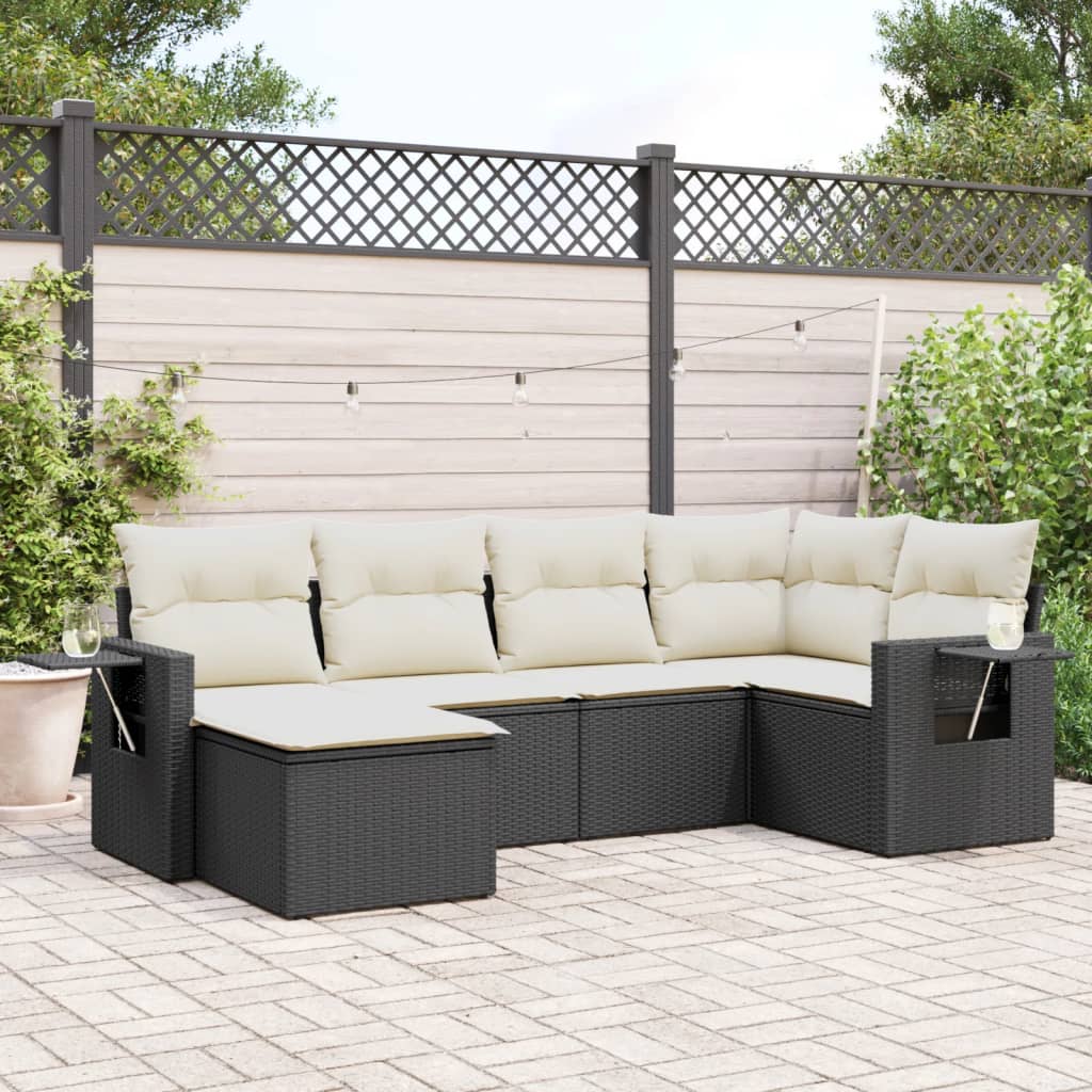 sofasæt til haven 6 dele med hynder polyrattan sort