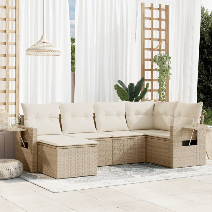 sofasæt til haven 6 dele med hynder polyrattan beige