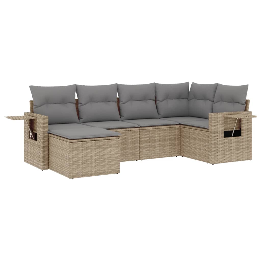 sofasæt til haven 6 dele med hynder polyrattan beige