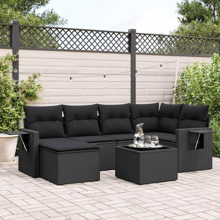 sofasæt til haven 7 dele med hynder polyrattan sort