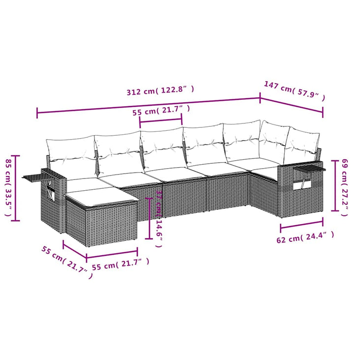 sofasæt til haven 7 dele med hynder polyrattan sort