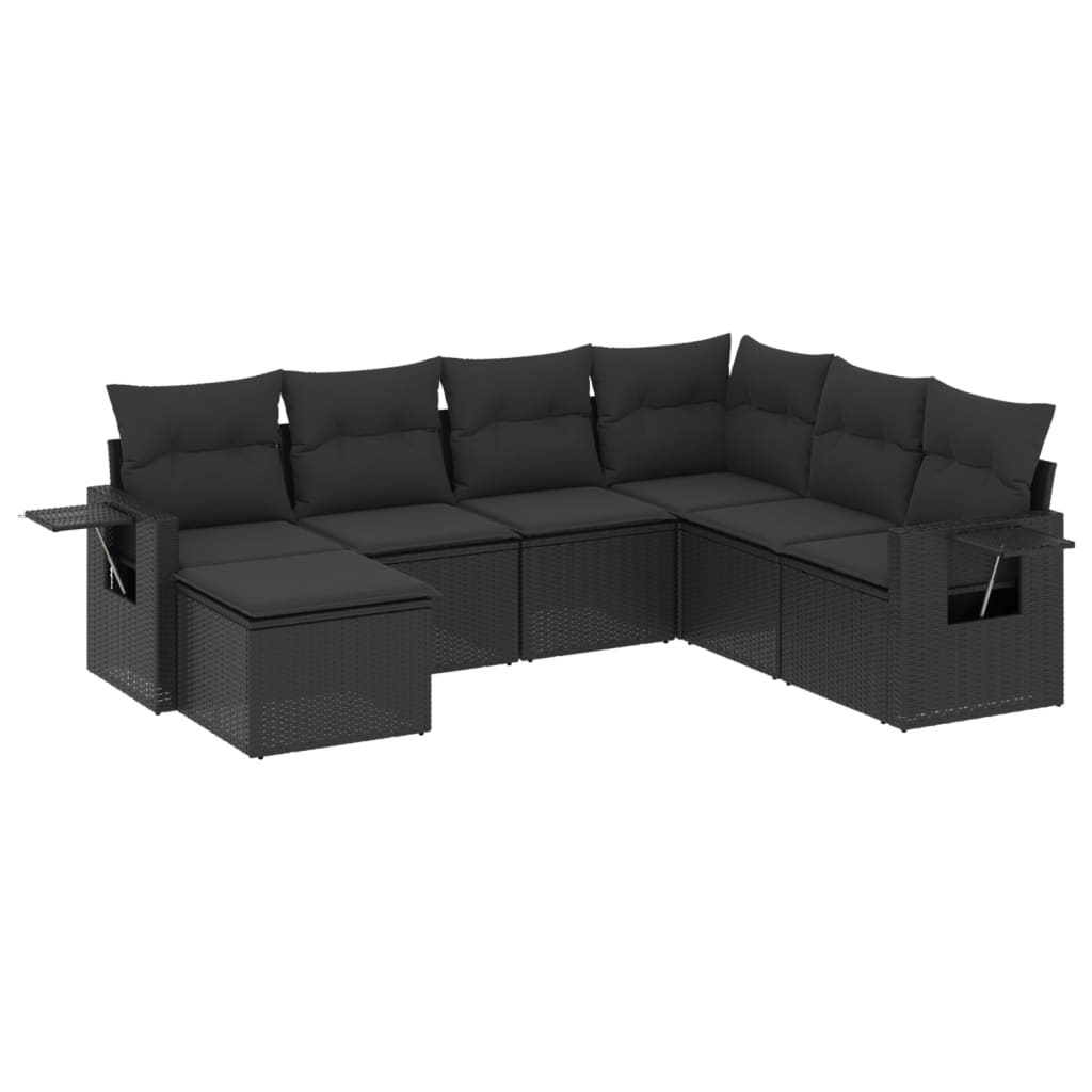 sofasæt til haven 7 dele med hynder polyrattan sort