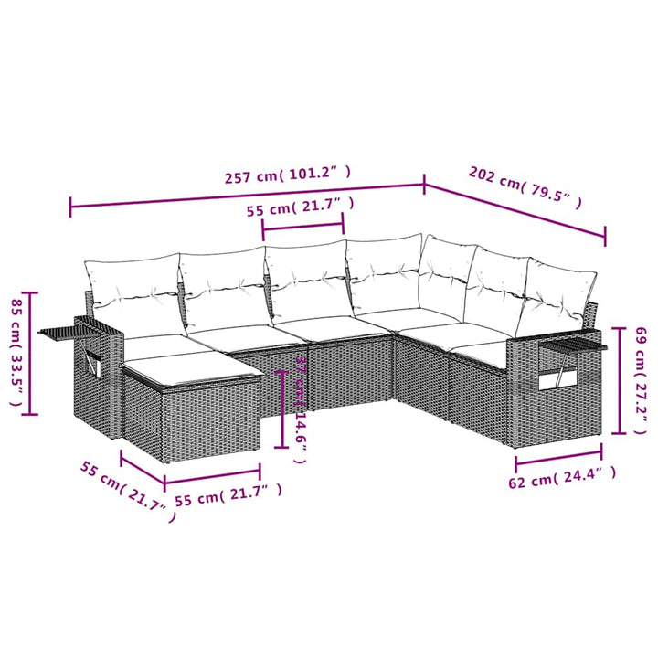sofasæt til haven 7 dele med hynder polyrattan sort