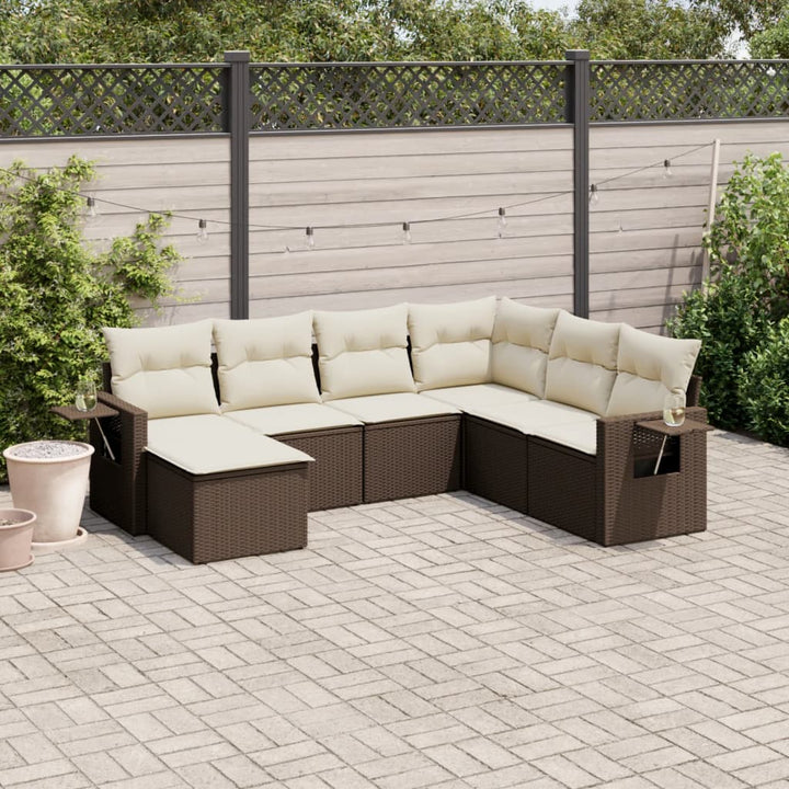 sofasæt til haven 7 dele med hynder polyrattan brun