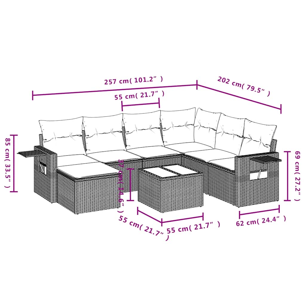 sofasæt til haven 8 dele med hynder polyrattan sort