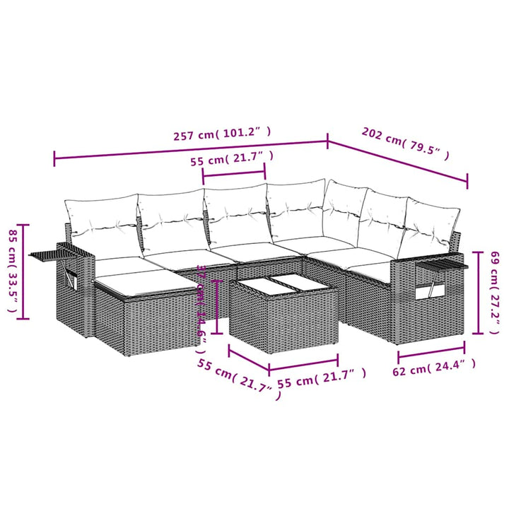 sofasæt til haven 8 dele med hynder polyrattan sort