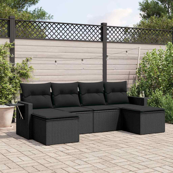 sofasæt til haven 6 dele med hynder polyrattan sort