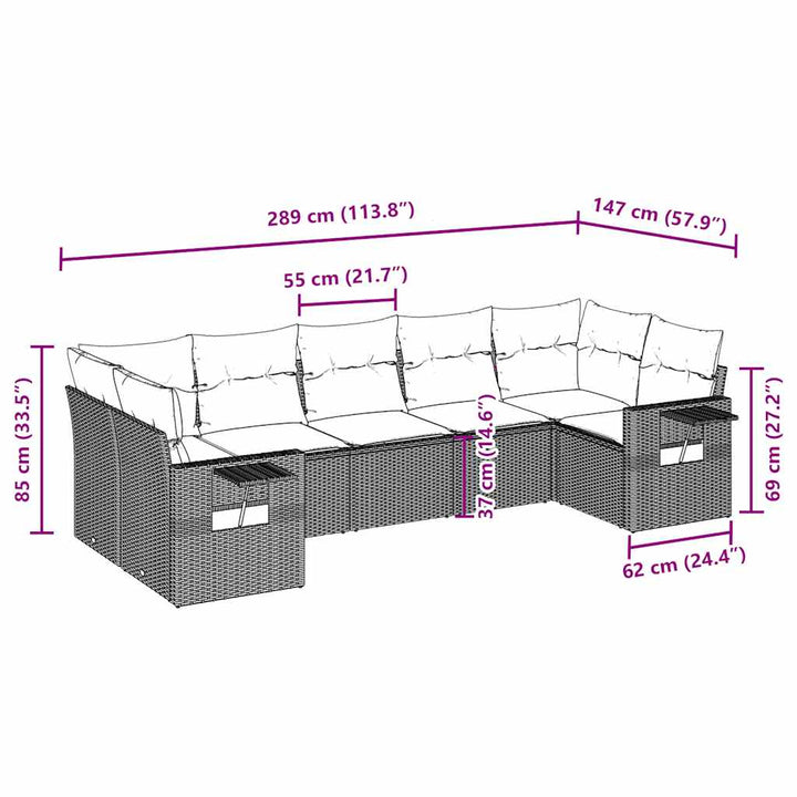 sofasæt til haven 7 dele med hynder polyrattan lysegrå
