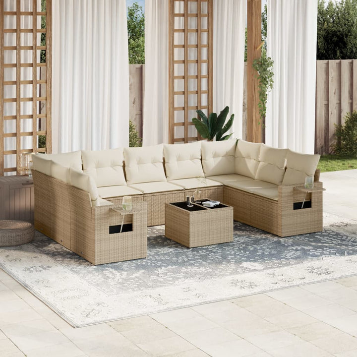 sofasæt til haven 10 dele med hynder polyrattan beige