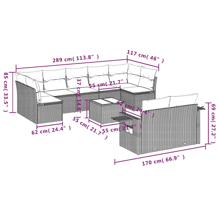 sofasæt til haven 10 dele med hynder polyrattan sort