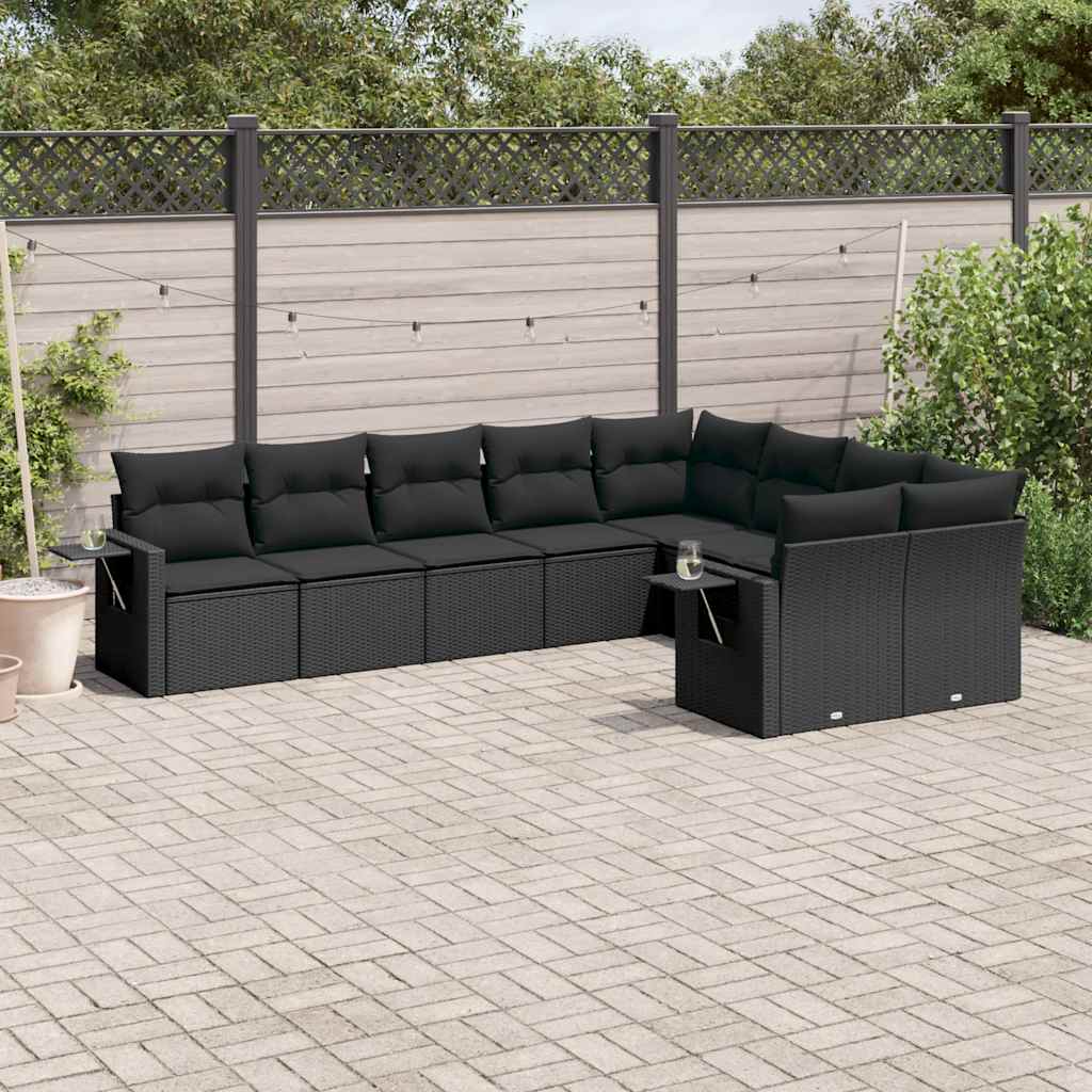 sofasæt til haven 9 dele med hynder polyrattan sort