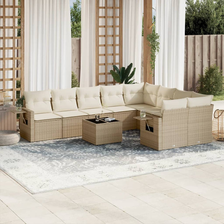 sofasæt til haven 10 dele med hynder polyrattan beige