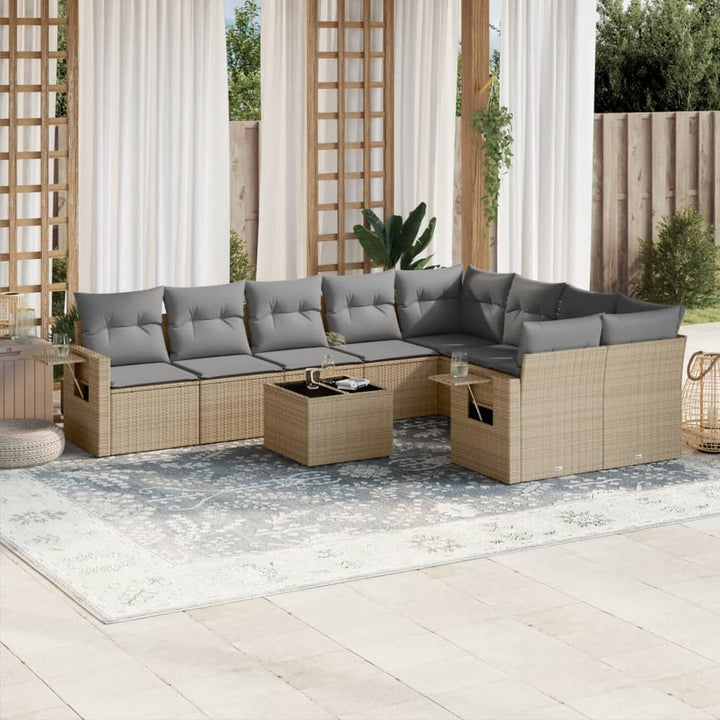 sofasæt til haven 10 dele med hynder polyrattan beige