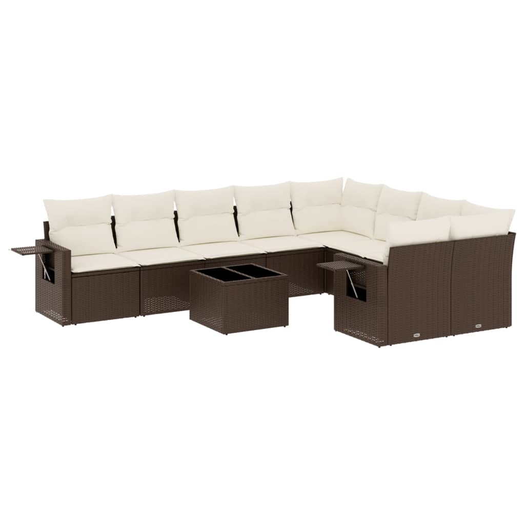 sofasæt til haven 10 dele med hynder polyrattan brun