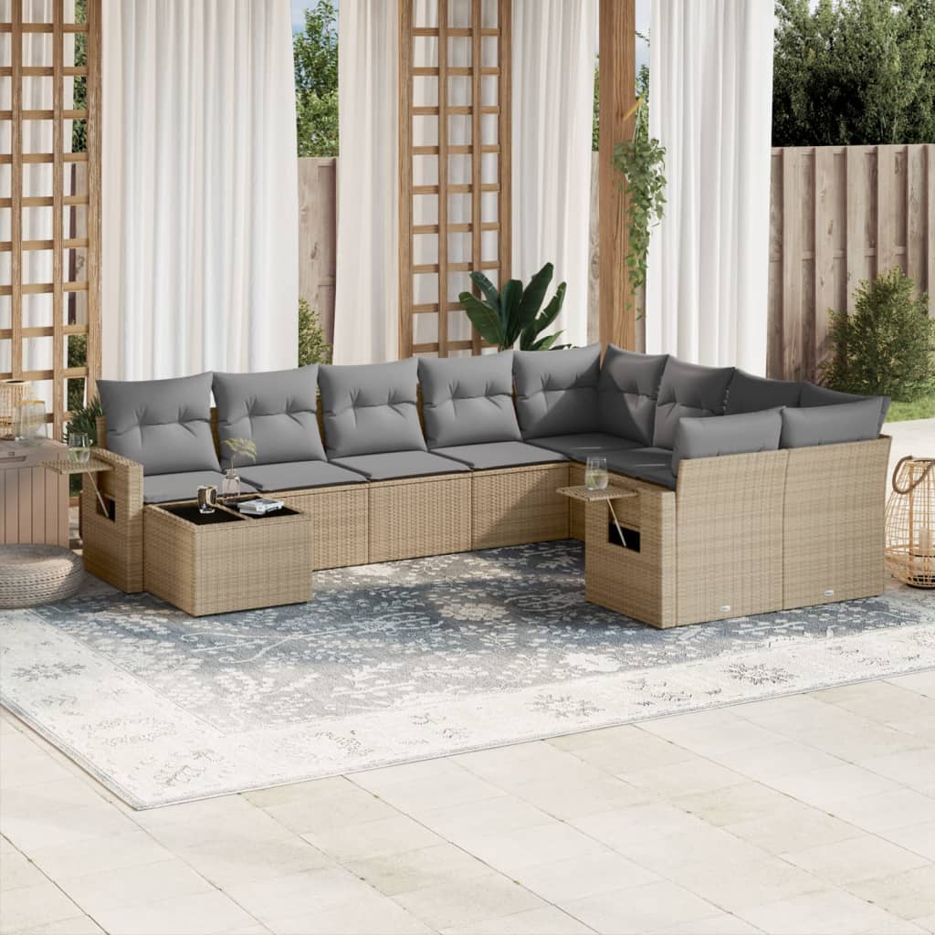 sofasæt til haven 10 dele med hynder polyrattan beige