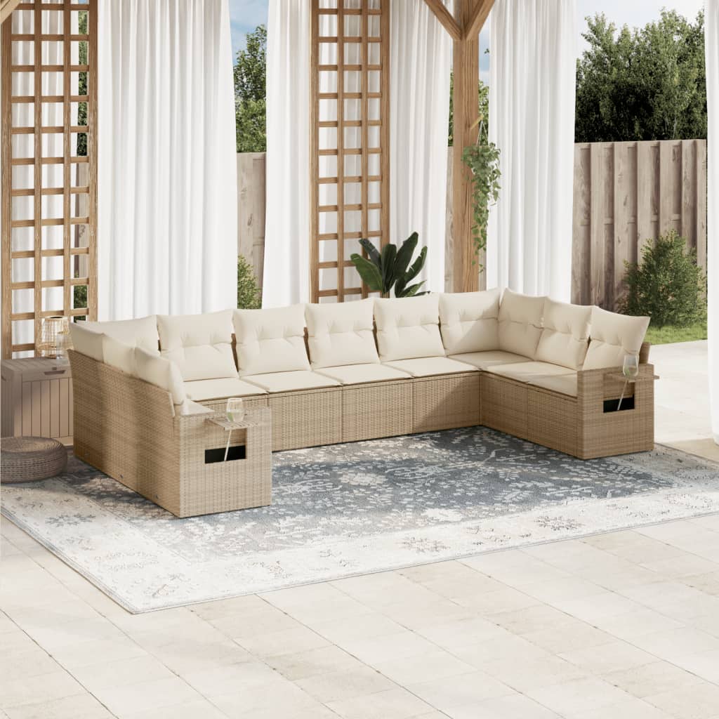 sofasæt til haven 10 dele med hynder polyrattan beige
