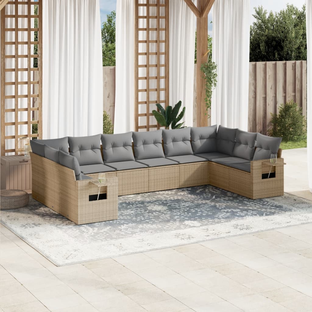 sofasæt til haven 10 dele med hynder polyrattan beige