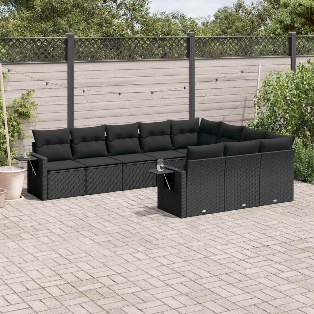 sofasæt til haven 10 dele med hynder polyrattan sort
