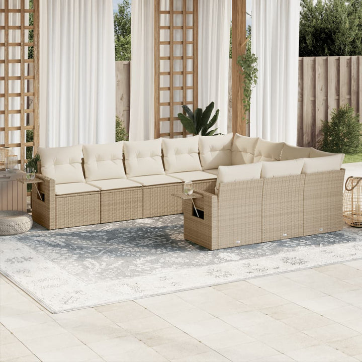 sofasæt til haven 10 dele med hynder polyrattan beige