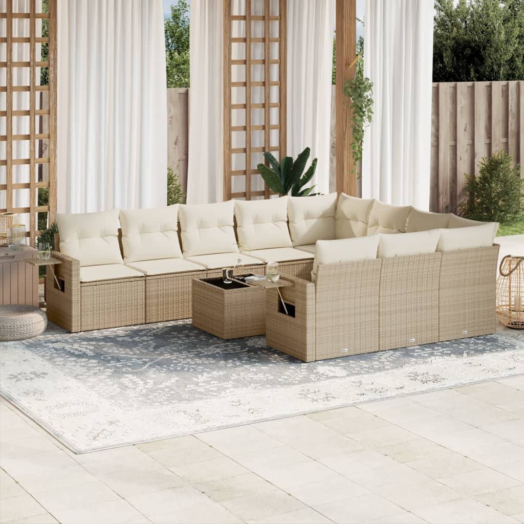 sofasæt til haven 11 dele med hynder polyrattan beige