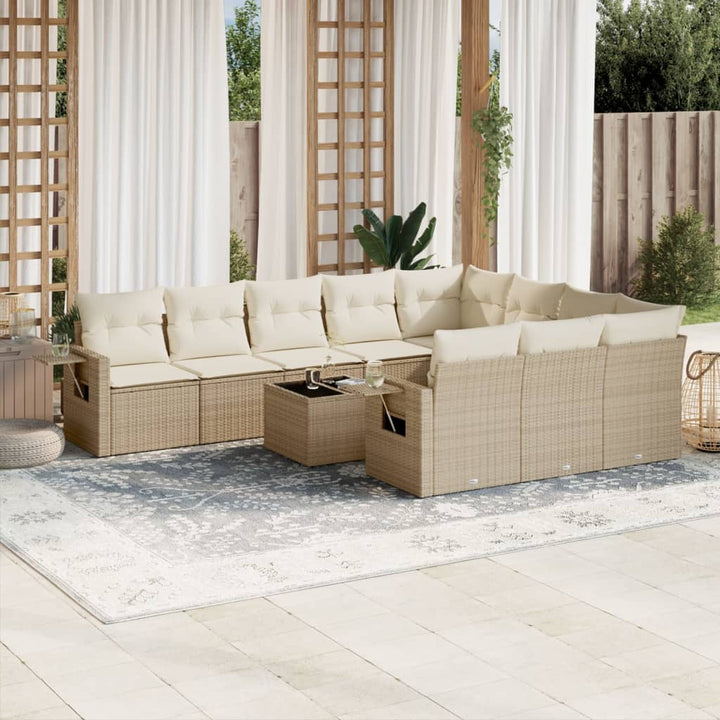 sofasæt til haven 11 dele med hynder polyrattan beige
