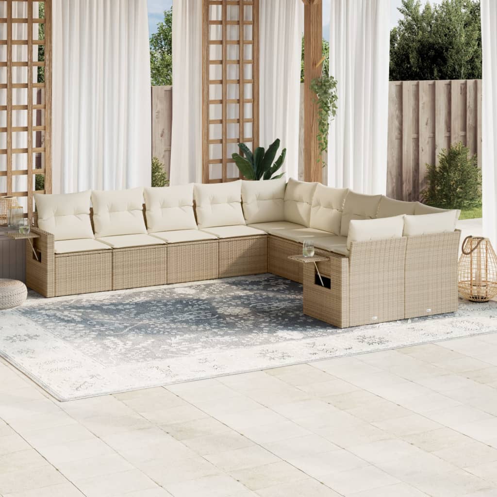 sofasæt til haven 10 dele med hynder polyrattan beige