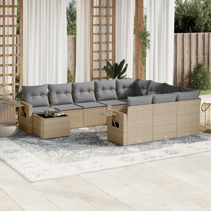 sofasæt til haven 11 dele med hynder polyrattan beige