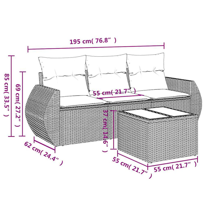 sofasæt til haven 4 dele med hynder polyrattan sort