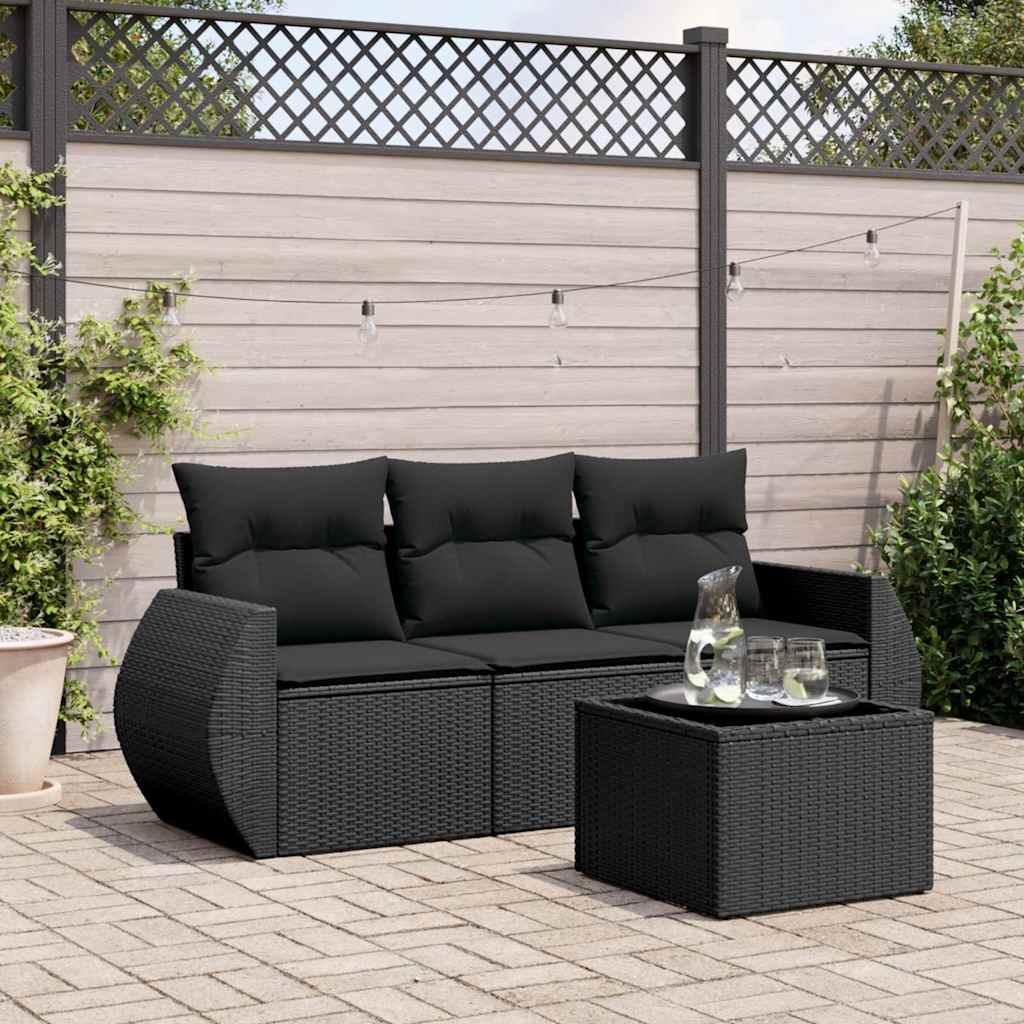 sofasæt til haven 4 dele med hynder polyrattan sort