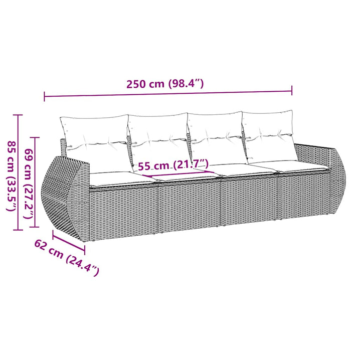 sofasæt til haven 4 dele med hynder polyrattan sort
