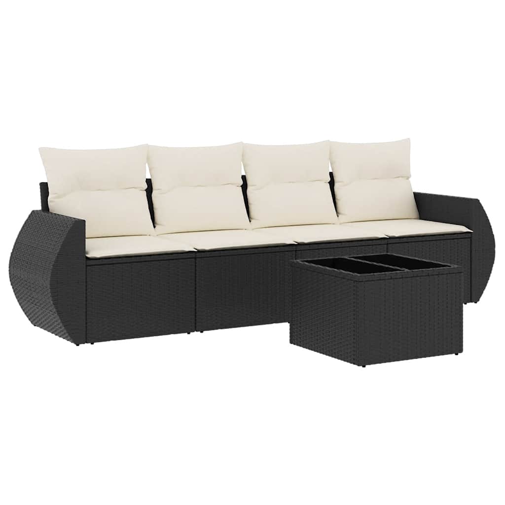 sofasæt til haven 5 dele med hynder polyrattan sort