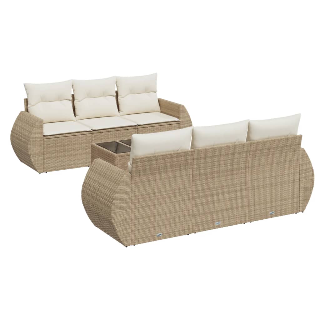 sofasæt til haven 7 dele med hynder polyrattan beige