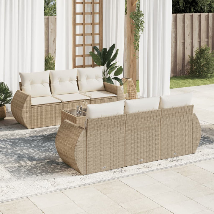 sofasæt til haven 7 dele med hynder polyrattan beige