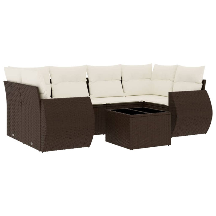 sofasæt til haven 7 dele med hynder polyrattan brun