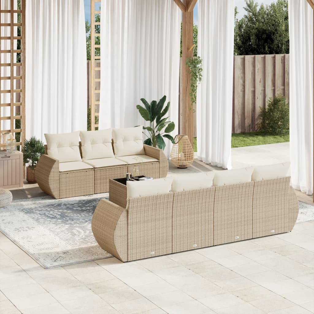 sofasæt til haven 8 dele med hynder polyrattan beige