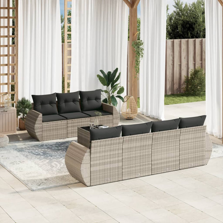 sofasæt til haven 8 dele med hynder polyrattan lysegrå