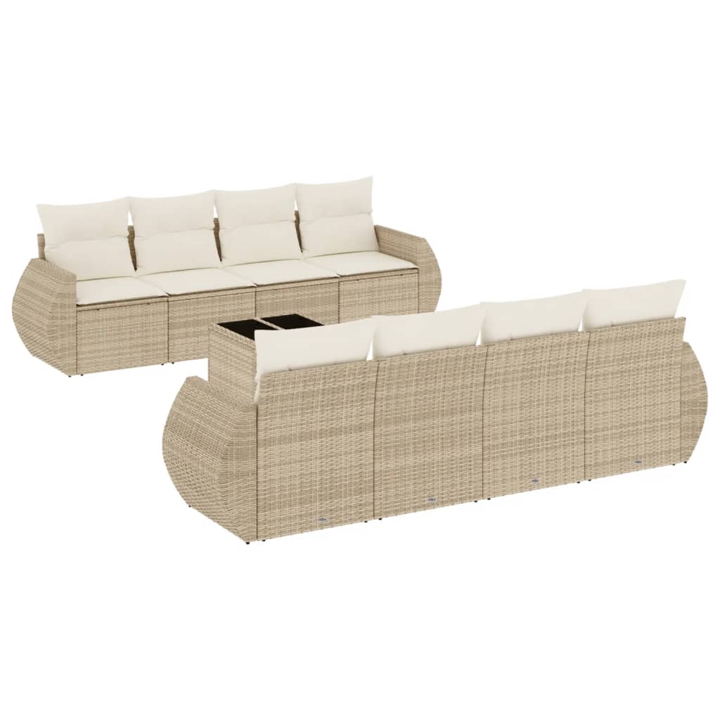 sofasæt til haven 9 dele med hynder polyrattan beige