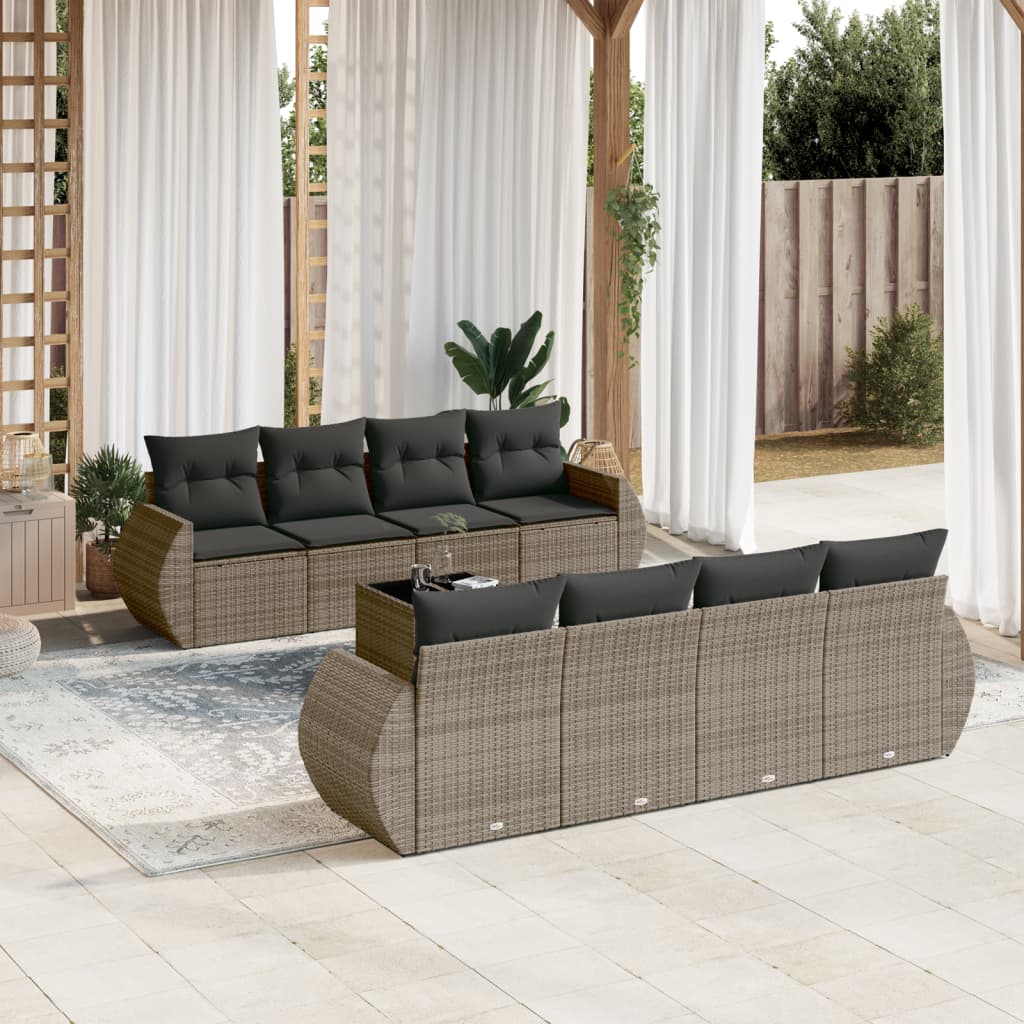 sofasæt til haven 9 dele med hynder polyrattan grå