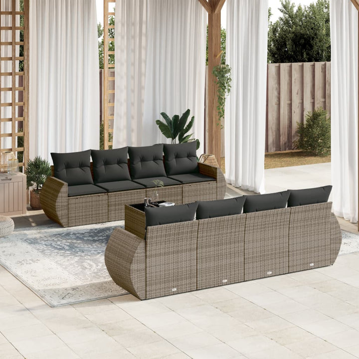 sofasæt til haven 9 dele med hynder polyrattan grå