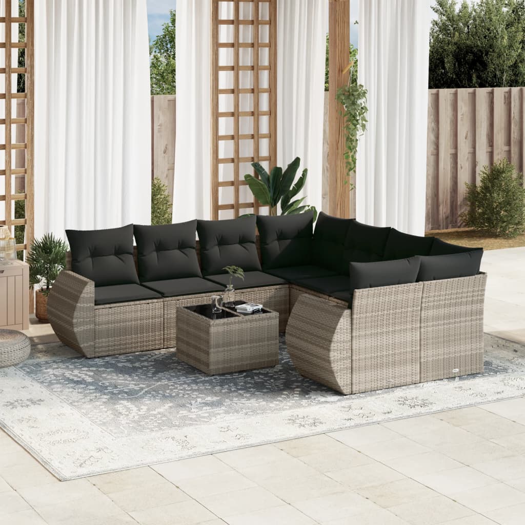 sofasæt til haven 9 dele med hynder polyrattan lysegrå