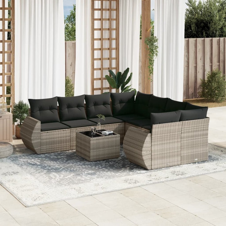 sofasæt til haven 9 dele med hynder polyrattan lysegrå