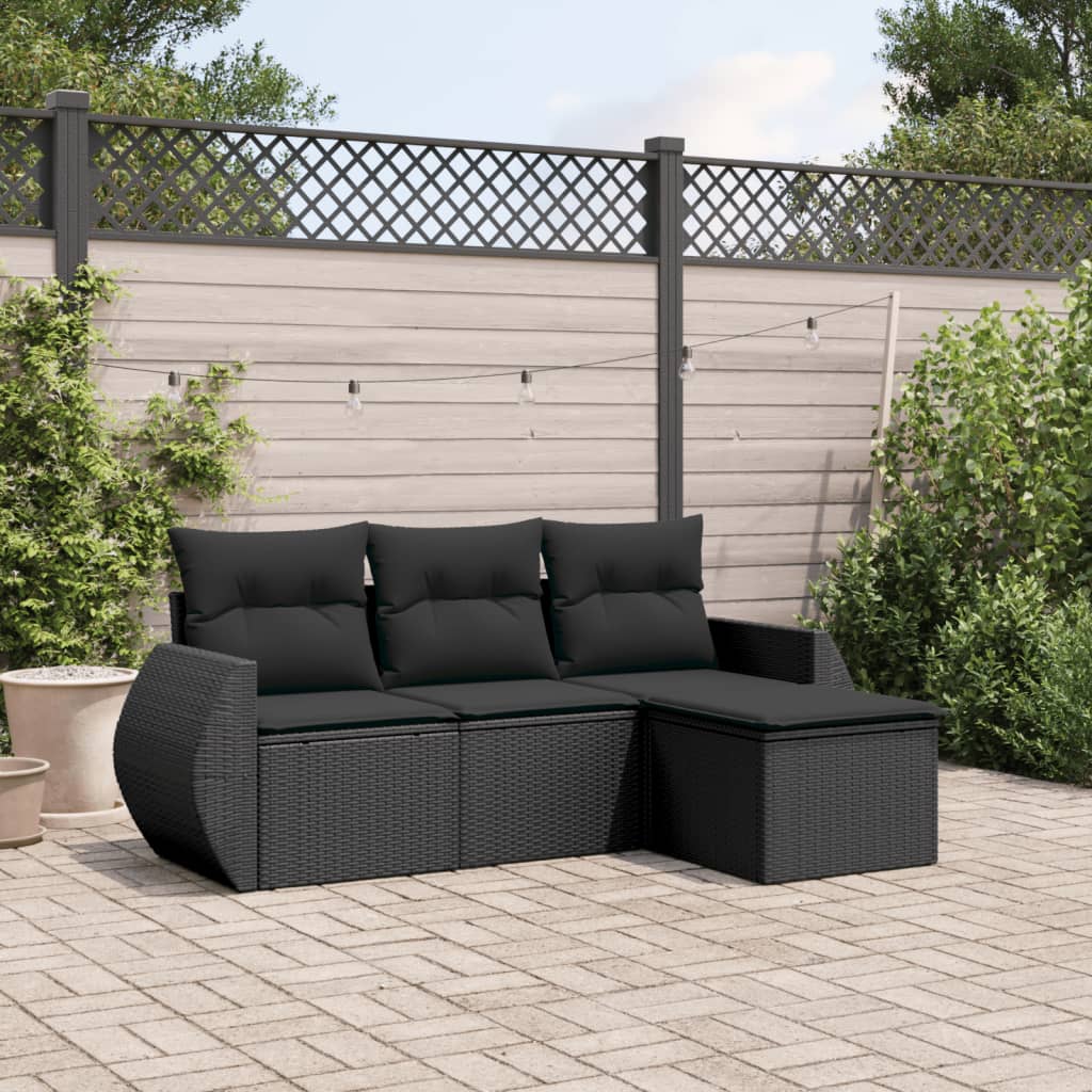sofasæt til haven 4 dele med hynder polyrattan sort