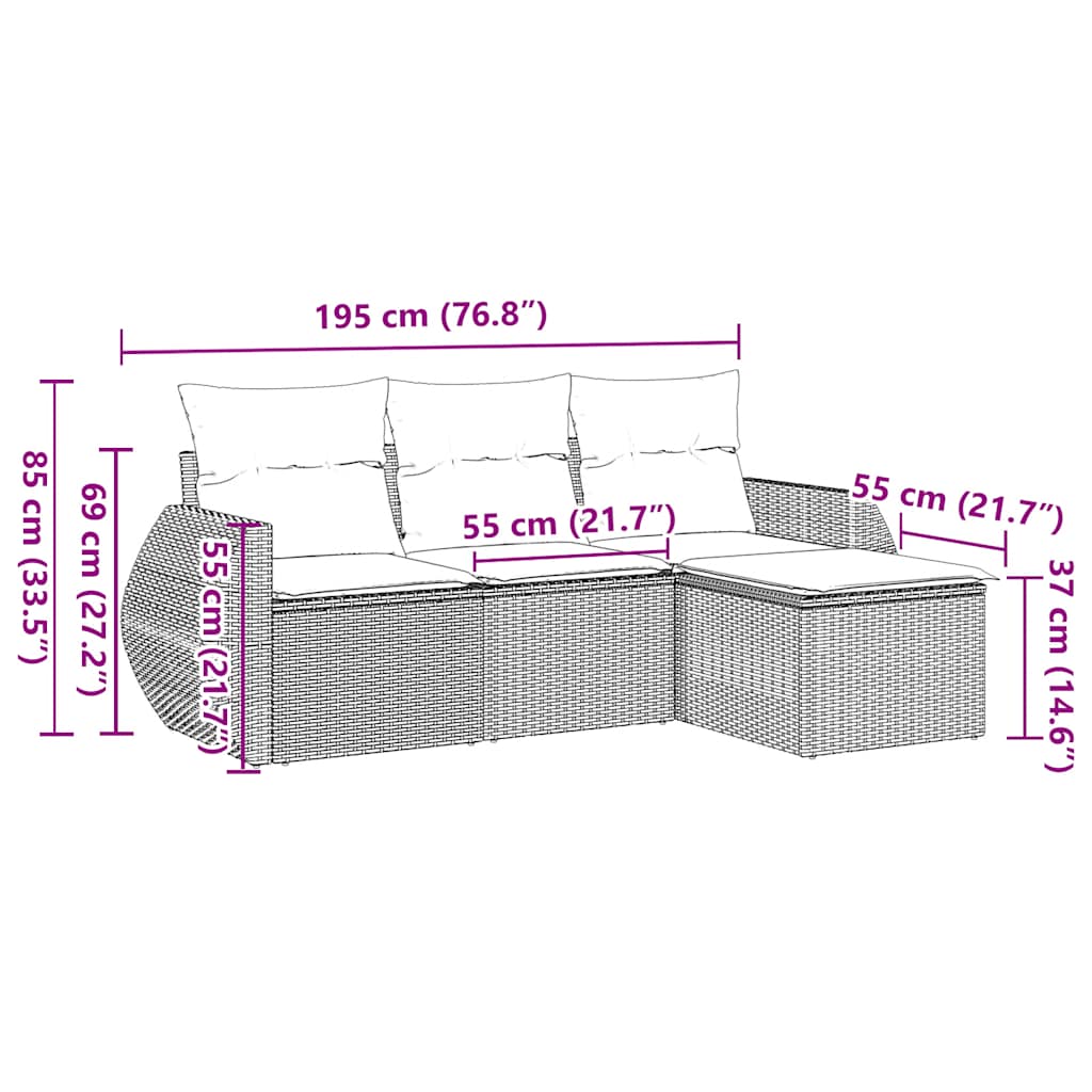 sofasæt til haven 4 dele med hynder polyrattan sort