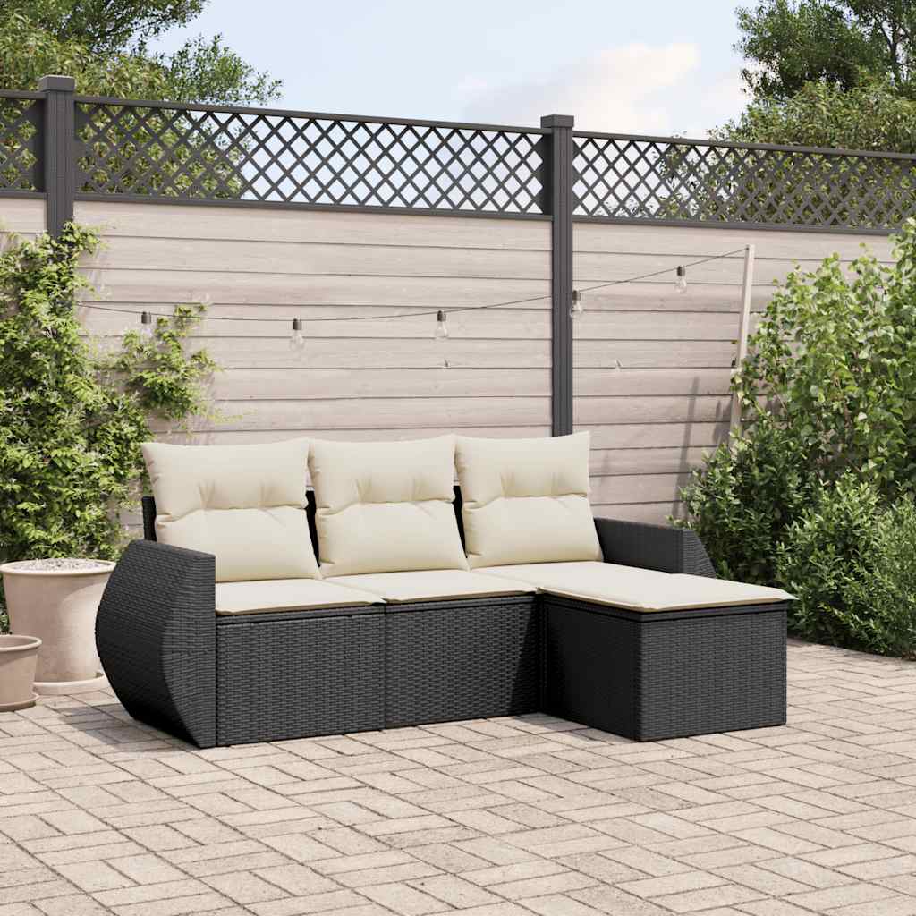 sofasæt til haven 4 dele med hynder polyrattan sort