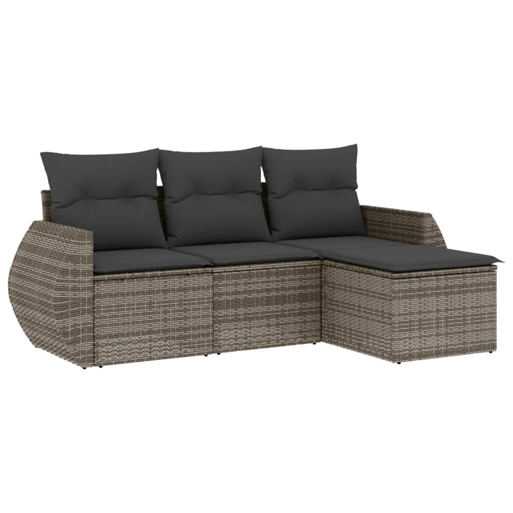 sofasæt til haven 4 dele med hynder polyrattan grå