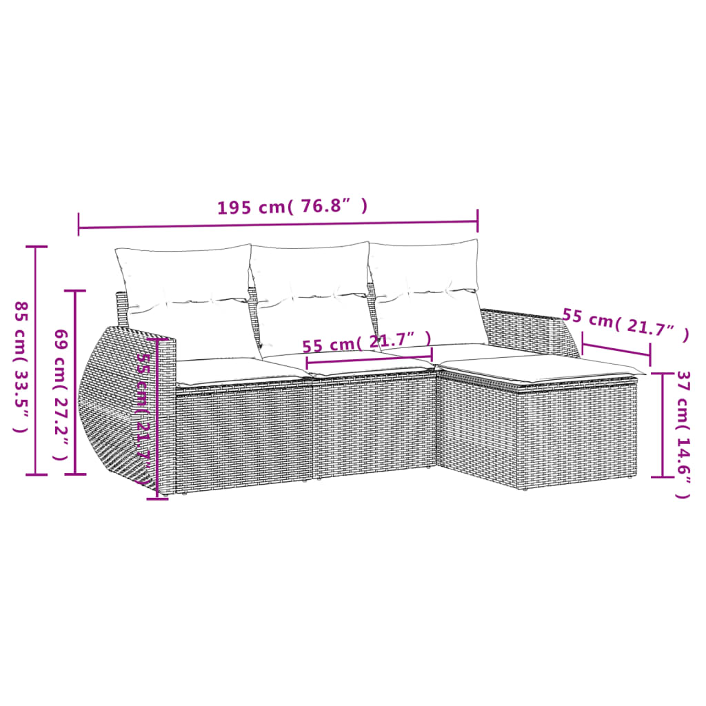 sofasæt til haven 4 dele med hynder polyrattan grå