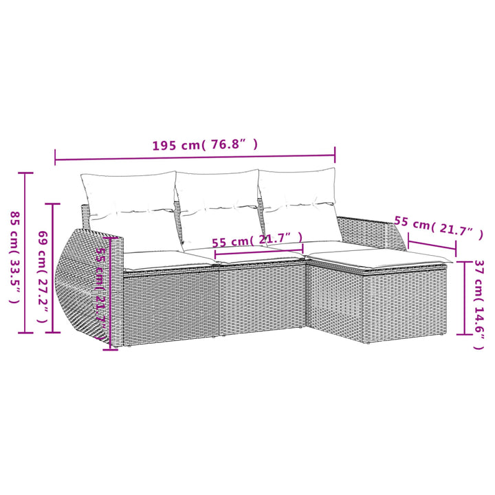 sofasæt til haven 4 dele med hynder polyrattan grå