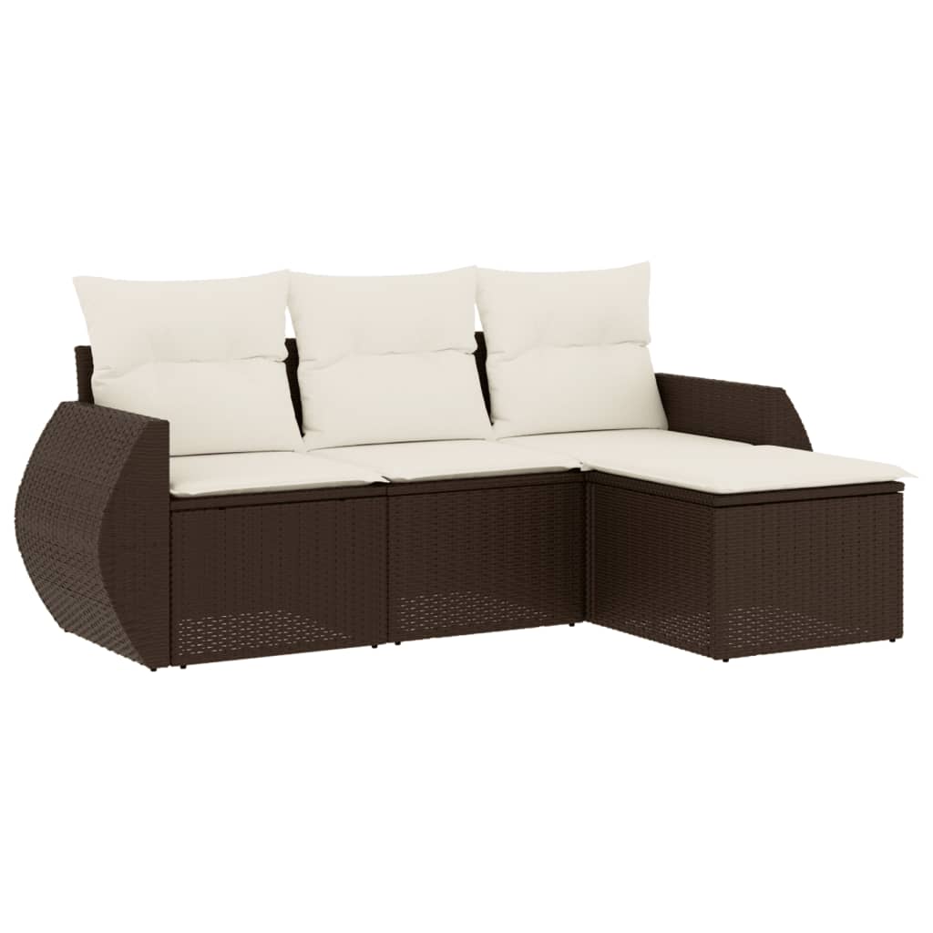 sofasæt til haven 4 dele med hynder polyrattan brun