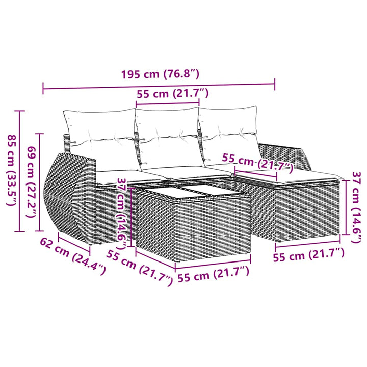 sofasæt til haven 5 dele med hynder polyrattan sort
