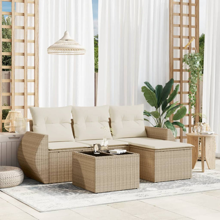 sofasæt til haven 5 dele med hynder polyrattan beige